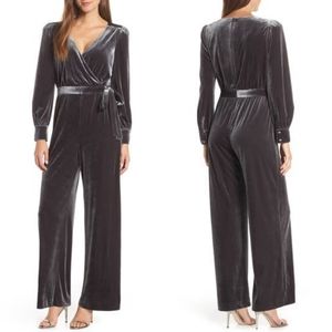 Eliza J Wrap Look Velvet Grey Pewter Jumpsuit